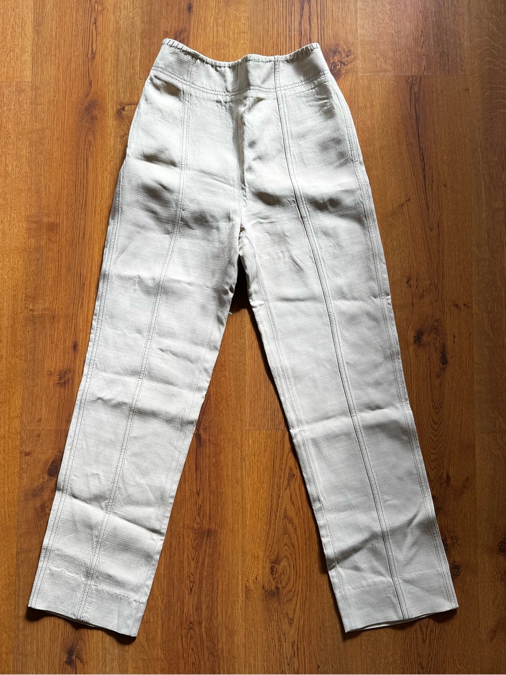 Acne Cream High-Waist Skinny Seam-Panel Pants